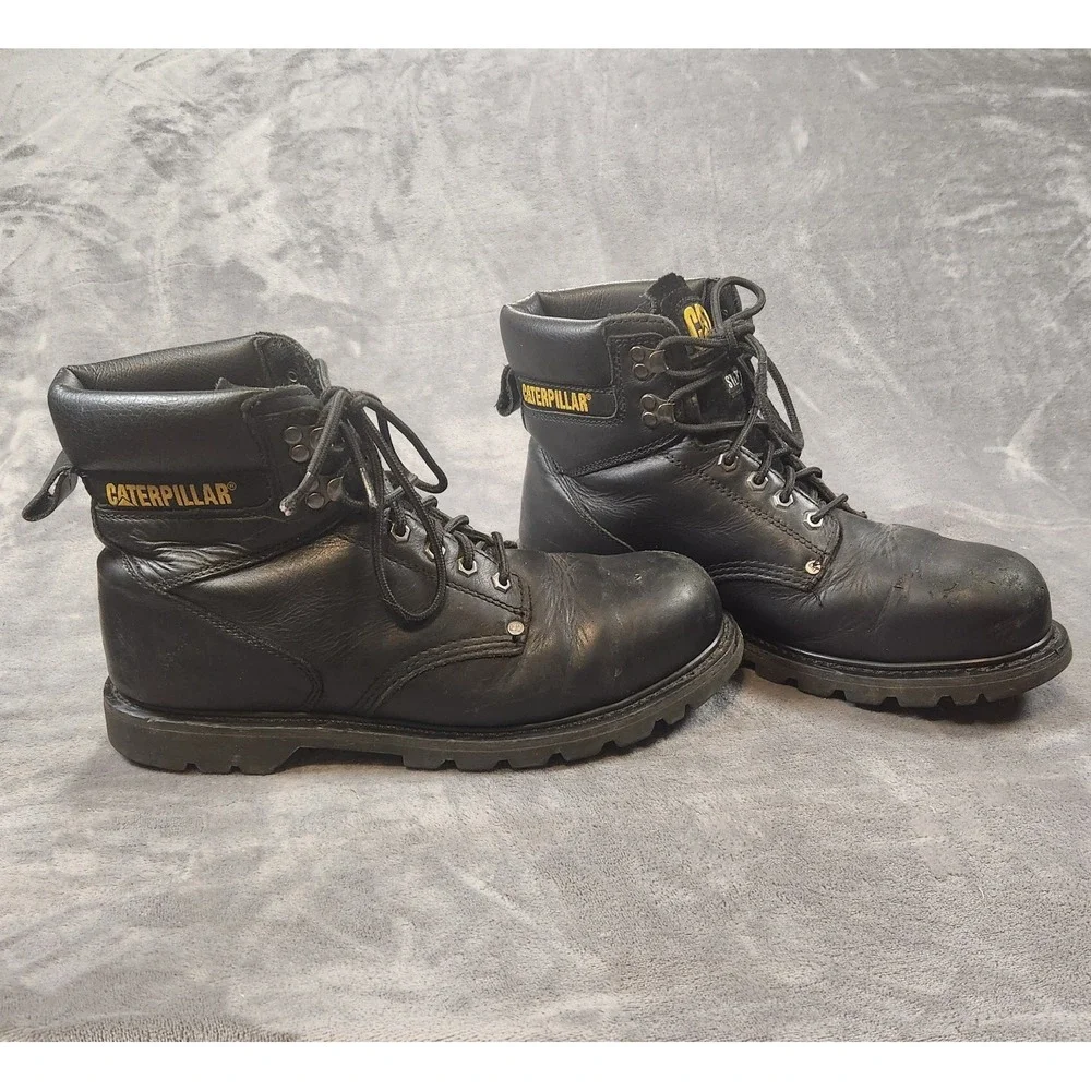 Caterpillar Boots Mens 13 Bkack Leather Second Shift Steel Toe Work P89135